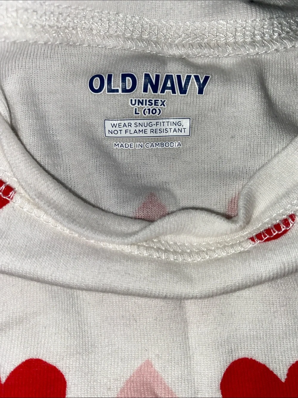 Old Navy • White Pajama Set with Red and Pink Heart Print
